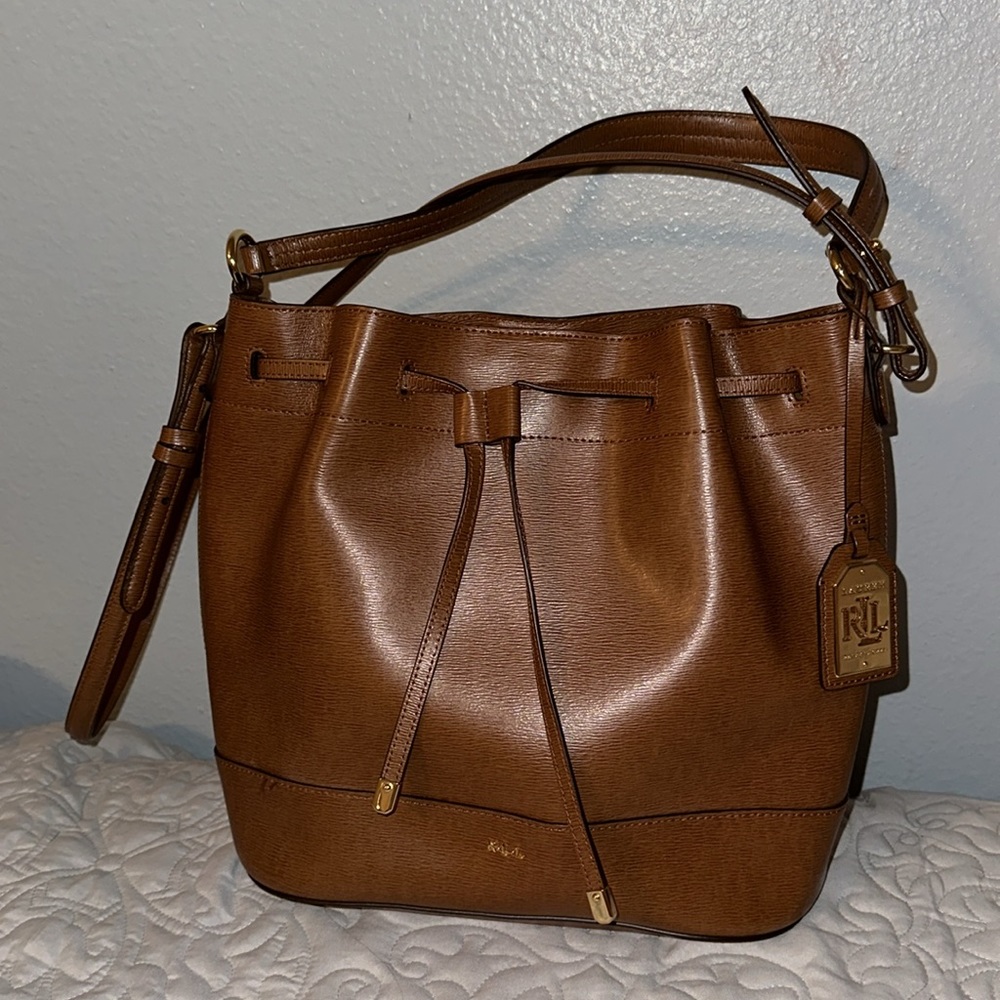 Ralph Lauren Brown Leather Drawstring Shoulder Bag